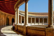 Alhambra, Generalife and Albayzín - Alhambra, Generalife and Albayzín, Granada: The circular patio of the Palace of Emperor Charles V has two levels. The square...