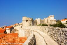 Old City of Dubrovnik - The defensive stone walls of the Old City of Dubrovnik. Dubrovnik was heavily damaged during the Croatian War of Independence...