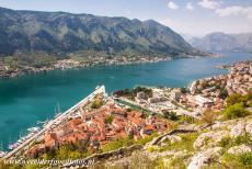 Natural and Culturo-Historical Region of Kotor - Kotor and the Bay of Kotor seen from the fortress San Giovanni, the fortress of St. John. The St. George's Island and the artificial...