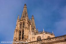 Burgos Cathedral - Burgos Cathedral: A spire with open stone work. The twin towers of the Burgos Cathedral were built in the 13th and 14th centuries. The design of...