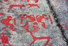 Rock Carvings in Tanum - Rock Carvings in Tanum: The so-called stick dancers of Fossum. The rock carving depicts scenes of deer hunting, animals such as dogs, and...