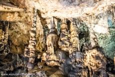 Caves of Aggtelek Karst - Baradla - Caves of Aggtelek Karst and Slovak Karst: The reddish and green coloured ceiling and blackish stalactites of the Baradla Cave, the...