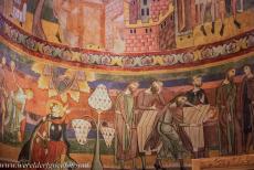 Benedictine Convent of St. John at Müstair - This fresco in the southern apse of the monastery church of St. John at Müstair depicts the martyrdom of Saint Stephen. The frescoes on... Benedictine Convent of St. John at Müstair - This fresco in the southern apse of the monastery church of St. John at Müstair depicts the martyrdom of Saint Stephen. The frescoes on...