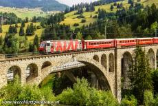 Rhaetian Railway, the Albula and Bernina Lines - Rhaetian Railway in the Albula / Bernina Landscapes: The eleven-arched limestone Solis Viaduct is a single-track railway viaduct. The Solis...