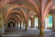 Cistercian Abbey of Fontenay - Cistercian Abbey of Fontenay: The daylight shining through the stained glass windows gives the Commom Room a gentle pink glow. The first part of...