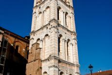 Ferrara, City of the Renaissance - Ferrara, City of the Renaissance, and its Po Delta: The imposing bell tower of Ferrara Cathedral was built of white and pink marble from...
