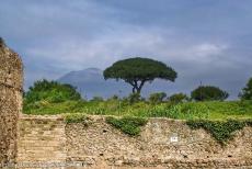 Archeologische sites van Pompeii en Herculaneum - De Vesuvius gezien vanuit Pompeii. Een zware eruptie van de Vesuvius veroorzaakte in 79 AD de ondergang van Pompeii, Herculaneum en Oplontis, het...
