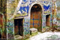 Archeologische sites van Pompeii en Herculaneum - Het huis van Neptunus en Amphitrite in Herculaneum is genoemd naar een mozaïek in het huis. De muren bij het lararium zijn versierd...