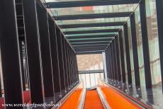 Zollverein Coal Mine Industrial Complex in Essen - Zollverein Coal Mine Industrial Complex, Essen: The modern escalator leading up to the former coal washing plant. The bright orange escalator was...