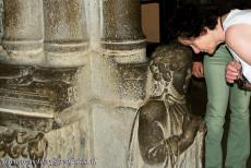 Santiago de Compostela (Old Town) - Cathedral of Santiago de Compostela: The statue of Santo dos Croques, the Saint of the Bumps on the Head, was made by Master Mateo, he also...