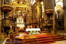 Santiago de Compostela (Old Town) - Santiago de Compostela (Old Town): The High Altar of the Cathedral of Santiago de Compostela. The silver reliquary with the bones of the...