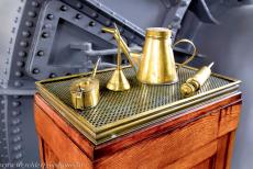 Wouda Steam Pumping Station - Ir.D.F.Woudagemaal (D.F.Wouda Steam Pumping Station): Copper oil cans used to lubricate the machinery. The pumping station is well maintained,...