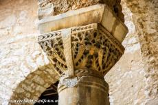 Euphrasian Basilica in Poreč - Historic centre of Poreč: One of the sculpted capitals of the columns in the square atrium of the Euphrasian Basilica, the atrium is a...