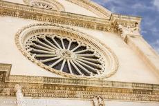Cathedral of St James in Šibenik - The front façade of the Cathedral of St. James in Šibenik, the two rose windows of the cathedral are a beautiful blend of...