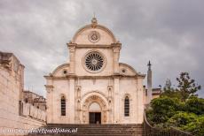 Cathedral of St James in Šibenik - The Cathedral of St. James in Šibenik: The front façade with the main portal and rose windows. The Cathedral of St. James is built...