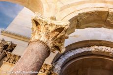 Palace of Diocletian in Split - Historical Complex of Split with the Palace of Diocletian: A Corinthian column of the entrance portal of the St. Domnius Cathedral. The cathedral...