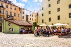Oude stad van Regensburg met Stadtamhof - Oude stad van Regensburg met Stadtamhof: De historische&nbsp;Wurstk&uuml;che, ook Wurstkuchl, staat op&nbsp;de oever van de Donau&nbsp;dicht bij...