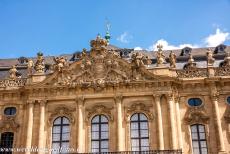 Würzburg Residence - Würzburg Residence: The sculpted Coat of Arms of the Prince-Bishops von Schonbörn above the main entrance. The huge residence is...