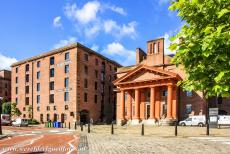 Liverpool - maritieme handelsstad - Liverpool -  maritieme handelsstad: Het 'Traffic Office' van het Albert Dock is gebouwd van rode baksteen, het portiek en de fries...