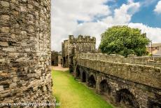 Beaumaris Castle - Castles and Town Walls of the King Edward in Gwynedd: The Gate Next the Sea viewed from the castle wall walk of Beaumaris Castle. The...