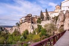 Historic Walled Town of Cuenca - The Historic Walled Town of Cuenca viewed from the Saint Paul Convent, the pedestrian bridge over the gorge of the Huécar River is...