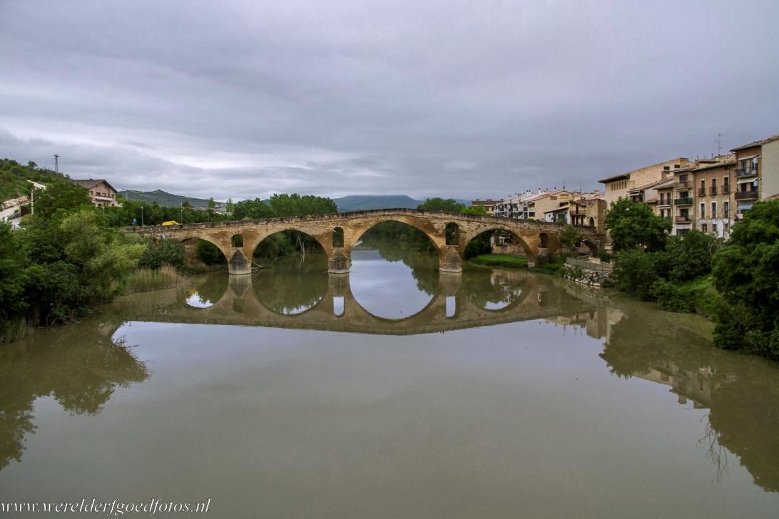 Routes of Santiago de Compostela in Spain - Routes of Santiago de Compostela in Northern Spain: The Romanesque stone bridge of Puente la Reina was built in the 11th century so that pilgrims...