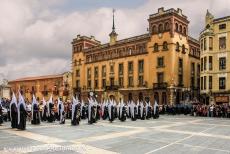 Routes of Santiago de Compostela in Spain - Route of Santiago de Compostela in Spain: Easter Holy Week Procession in front of the León Cathedral, Santa María de...