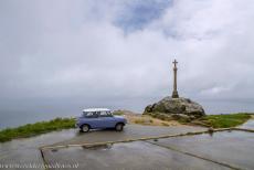 Routes of Santiago de Compostela in Spain - Route de Santiago de Compostela in Spain: Our own classic Mini, a 1974 Mini Authi, in front of the stone cross at Cape Finisterre.... Routes of Santiago de Compostela in Spain - Route de Santiago de Compostela in Spain: Our own classic Mini, a 1974 Mini Authi, in front of the stone cross at Cape Finisterre....