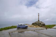 Routes of Santiago de Compostela in Spain - Route of&nbsp;Santiago de Compostela in Spain:&nbsp;Our classic Mini, a 1974&nbsp;Mini Authi,&nbsp;in front of the stone cross at Cape Finisterre....