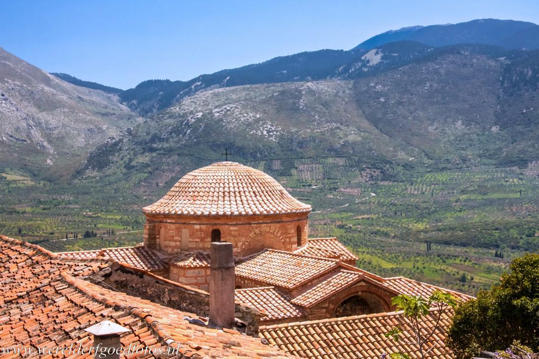 Monastery of Hosios Loukas - The dome of the Katholikon of the Monastery of Hosios Loukas, in the background the slopes of Elikónas, Mount Helicon. The Katholikon was... Monastery of Hosios Loukas - The dome of the Katholikon of the Monastery of Hosios Loukas, in the background the slopes of Elikónas, Mount Helicon. The Katholikon was...