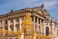 Palace and Park of Versailles - The Palace of Versailles is located behind the gold plated wrought iron Portes Royales, the Royal Gates. The gates separate the Marble...