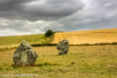 West Kennet Avenue - Stonehenge, Avebury and Associated Sites: A diamond-shaped stone of West Kennet Avenue, a pillar-like stone in the background. West Kennet Avenue...