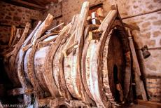 Monasteries of Meteora - The Varlaam Monastery in Meteora, this huge wooden barrel can hold 12 tons of rainwater. The early monasteries in Meteora were only...