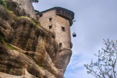 Monasteries of Meteora - Meteora: The tower of the Varlaam Monastery contains the windlass. In the past, a huge basket was used for bringing up monks and supplies. The...