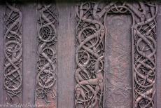 Urnes Stave Church - Urnes Stave Church: A detail of the decorations on the northern outside wall of the church. The unique Urnes style has its name...