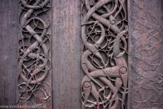 Urnes Stave Church - Urnes Stave Church: The original decorated sections from an earlier church have been used on the northern wall, probably parts of the portal, wall...