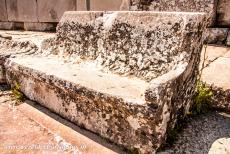 Sanctuary of Asklepios at Epidaurus - Sanctuary of Asklepios at Epidaurus: A bench with an arm rest and a back on the first row of the theatre. These benches were exclusively reserved...