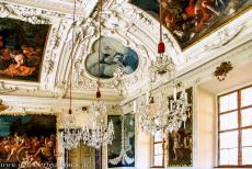 City of Graz - Historic Centre - City of Graz - Historic Centre and Schloss Eggenberg: Crystal chandeliers in the Planetary Room, one of the rooms of Schloss Eggenberg, the...