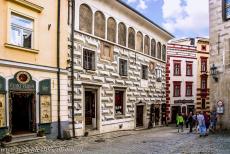 Historic Centre of Český Krumlov - Historic Centre of Český Krumlov: The façade of House no. 53 in the Latrán Quarter is decorated with...