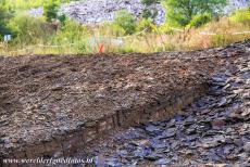 Fossielengebied de Groeve Messel - Fossielenvindplaats Groeve Messel: Lagen met oliehoudende schalie, de Groeve Messel was van 1859 tot 1971 een oliehoudende schalie mijn....