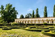 Gardens and Castle at Kroměříž - Gardens and Castle at Kroměříž: One side of the Baroque Flower Garden is lined with an arched colonade. The colonade is adorned with...