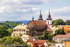 Jewish Quarter and St Procopius Basilica, Třebíč - The St. Procopius' Basilica in Třebíč, in front a few houses of the Jewish Quarter. Třebíč is a town in the Moravian part of the...