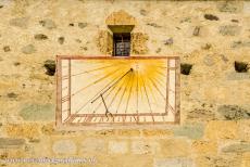 Benedictine Convent of St. John at Müstair - Benedictine Convent of St. John at Müstair: A sundial on the wall of the Planta Tower. The fortified Planta Tower was erected...