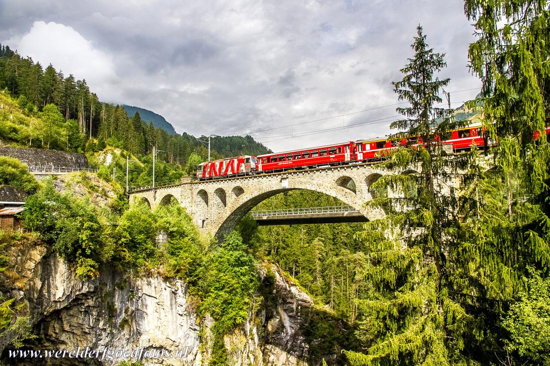 Rhaetian Railway, the Albula and Bernina Lines - Rhaetian Railway in the Albula / Bernina Landscapes: The Solis Viaduct was constructed in 1902 for the Rhaetian Railway. The...
