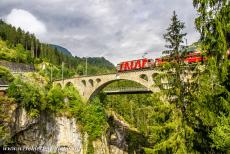 Rhaetian Railway, the Albula and Bernina Lines - Rhaetian Railway in the Albula / Bernina Landscapes: The Soliser Viadukt, the Solis Viaduct. The Solis Viaduct was built in 1902. The Solis...