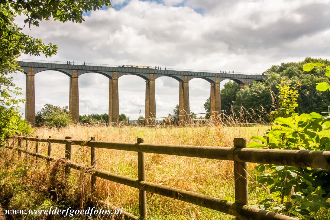 Pontcysyllte Aqueduct - The Pontcysyllte Aqueduct viewed from the valley of the Dee, the imposing aqueduct carries the Llangollen Canal across the Dee River....