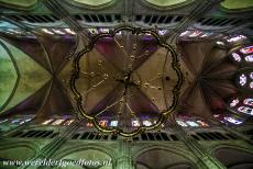 Bourges Cathedral - Bourges Cathedral: The central nave rises up to an amazing height. In the nave is a huge wheel chandelier hanging down from the vaulted ceiling....