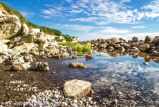 Stevns Klint - A pebbled beach next to the white cliffs of Stevns Klint. Stevns Klint is situated on the Island of Zealand in Denmark. A thin layer of...