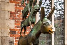 Town Hall and Roland on the Marketplace, Bremen - Town Hall and Roland on the Marketplace in Bremen: The&nbsp;bronze statue of the Bremen Town Musicians, situated on the western side of the Town...