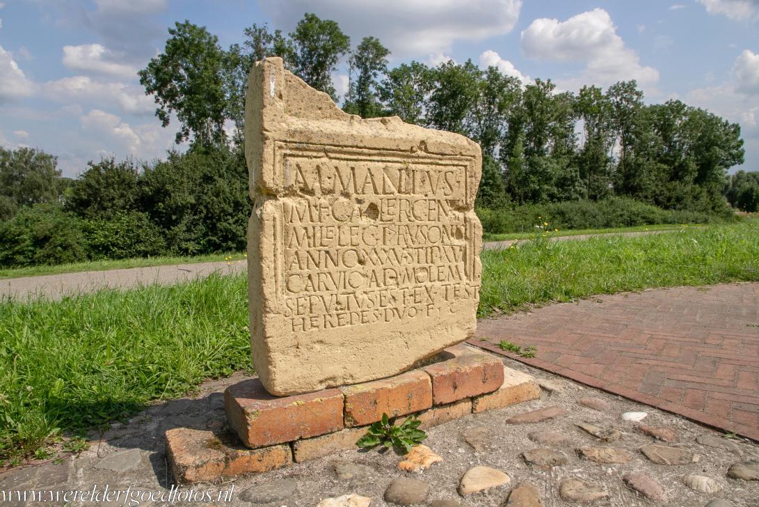 Frontiers of the Roman Empire in the Netherlands - Frontiers of the Roman Empire - The Lower German Limes - in the Netherlands: A replica of the gravestone of Marcus Mallius at Herwen, a...